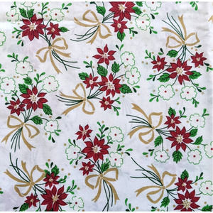Vintage 60's 70's Christmas Floral Poinsettia Table Cloth Cutter Cloth Fabric